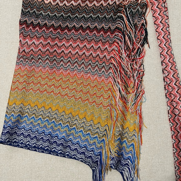 NWT Missoni Multicolor Chevron Knit Sarong Wrap Pareo in Blue Orange & Yellow